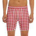 Red And White Houndstooth Pattern Print Men's Long Boxer Briefs