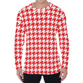 Red And White Houndstooth Pattern Print Men's Long Sleeve T-Shirt