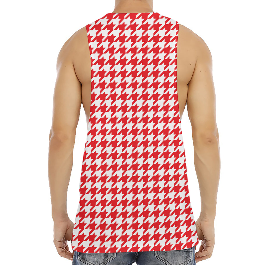 Red And White Houndstooth Pattern Print Men's Muscle Tank Top