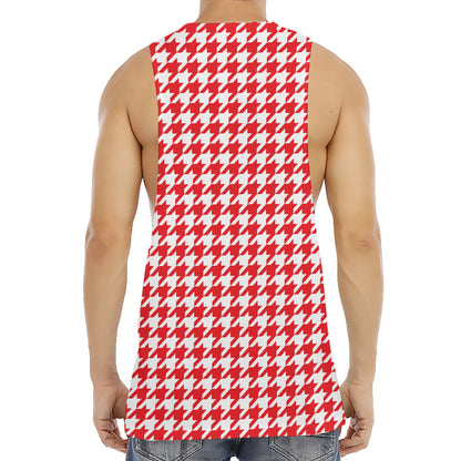 Red And White Houndstooth Pattern Print Men's Muscle Tank Top