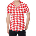 Red And White Houndstooth Pattern Print Men's Shirt