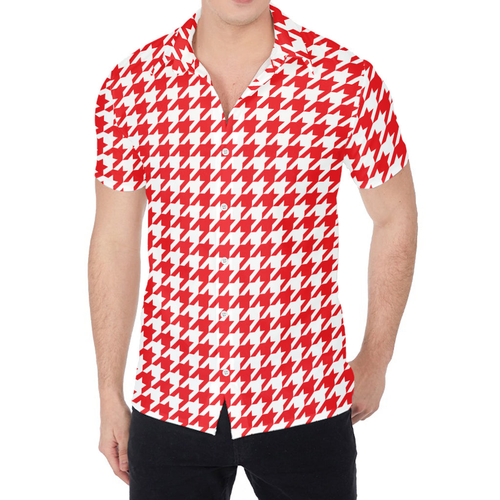 Red And White Houndstooth Pattern Print Men's Shirt
