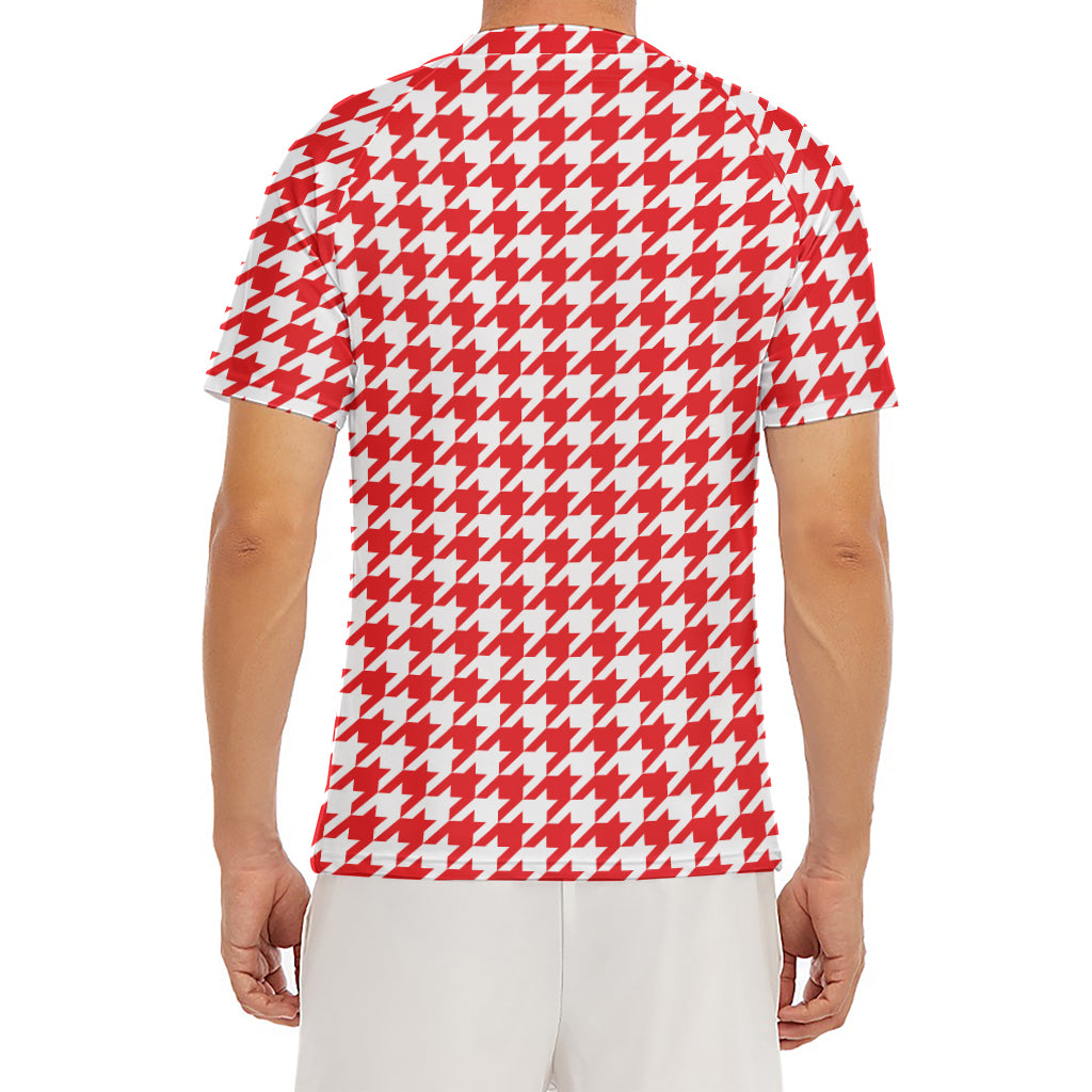 Red And White Houndstooth Pattern Print Men's Short Sleeve Rash Guard