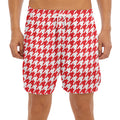 Red And White Houndstooth Pattern Print Men's Split Running Shorts