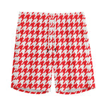 Red And White Houndstooth Pattern Print Men's Sports Shorts