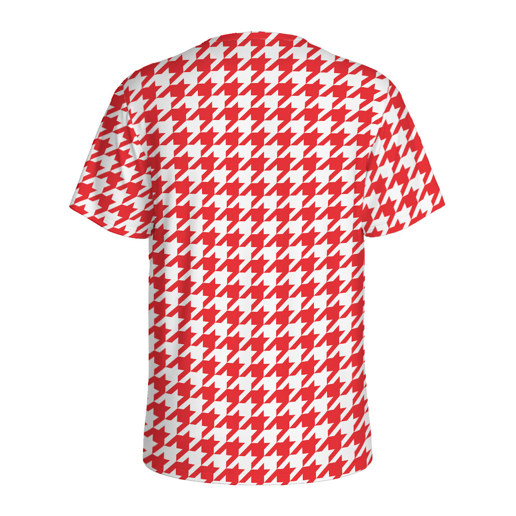 Red And White Houndstooth Pattern Print Men's Sports T-Shirt