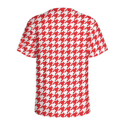 Red And White Houndstooth Pattern Print Men's Sports T-Shirt