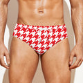 Red And White Houndstooth Pattern Print Men's Swim Briefs