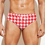 Red And White Houndstooth Pattern Print Men's Swim Briefs