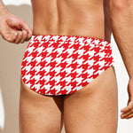 Red And White Houndstooth Pattern Print Men's Swim Briefs