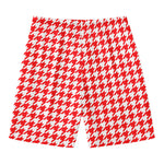 Red And White Houndstooth Pattern Print Men's Swim Trunks