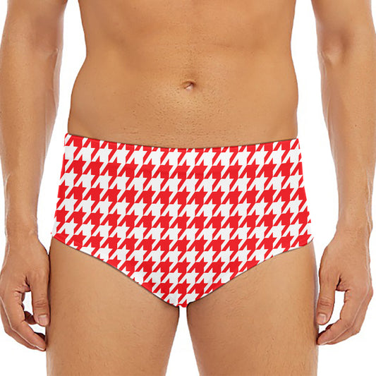 Red And White Houndstooth Pattern Print Men's Triangle Swim Briefs