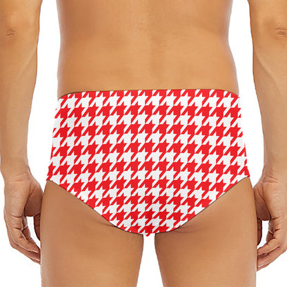 Red And White Houndstooth Pattern Print Men's Triangle Swim Briefs