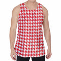 Red And White Houndstooth Pattern Print Men's Velvet Tank Top