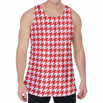 Red And White Houndstooth Pattern Print Men's Velvet Tank Top
