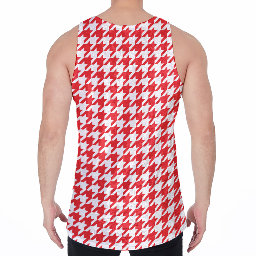 Red And White Houndstooth Pattern Print Men's Velvet Tank Top