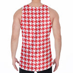 Red And White Houndstooth Pattern Print Men's Velvet Tank Top