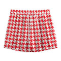Red And White Houndstooth Pattern Print Mesh Shorts