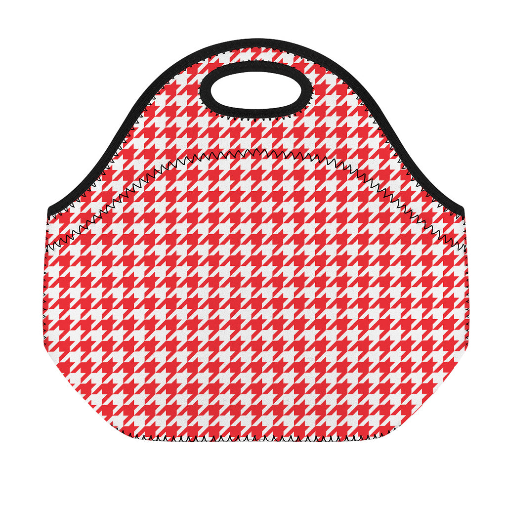 Red And White Houndstooth Pattern Print Neoprene Lunch Bag
