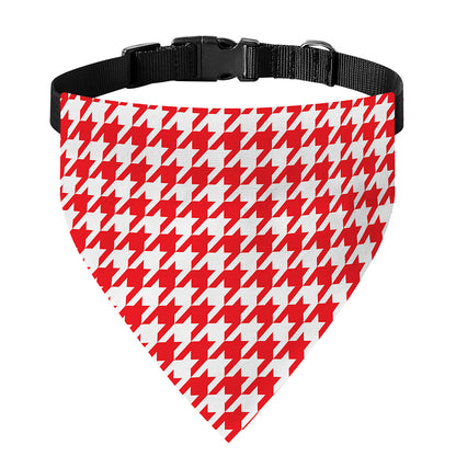 Red And White Houndstooth Pattern Print Over The Collar Dog Bandana