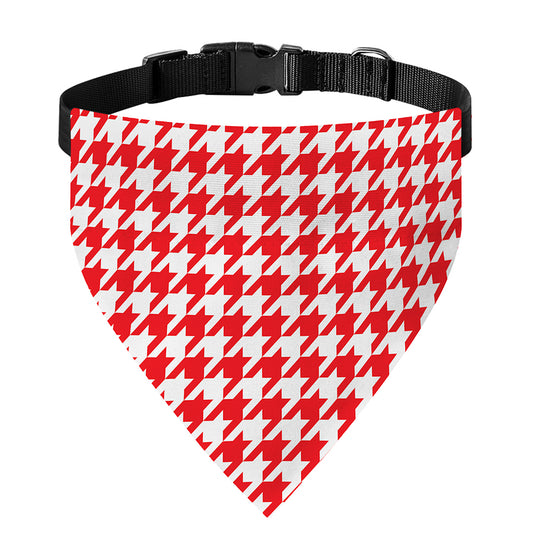 Red And White Houndstooth Pattern Print Over The Collar Dog Bandana