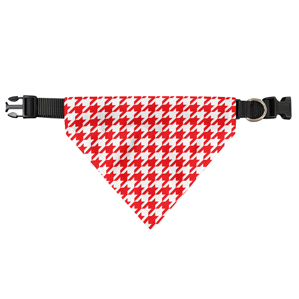Red And White Houndstooth Pattern Print Over The Collar Dog Bandana