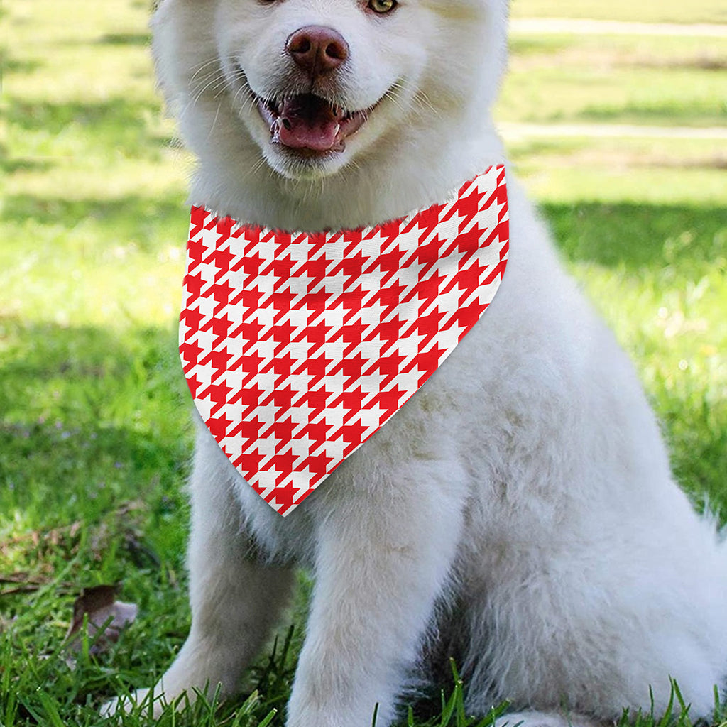 Red And White Houndstooth Pattern Print Over The Collar Dog Bandana