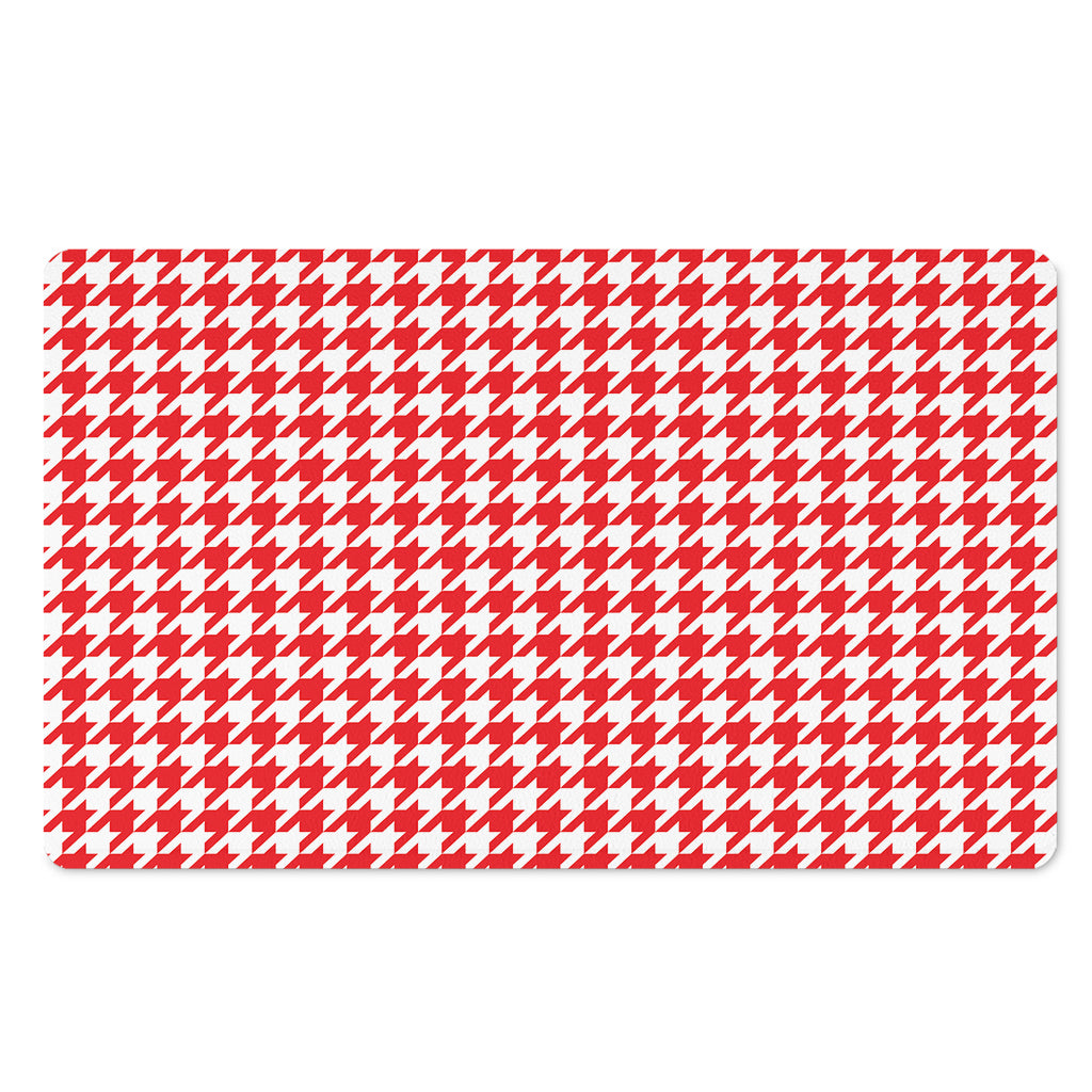 Red And White Houndstooth Pattern Print Polyester Doormat