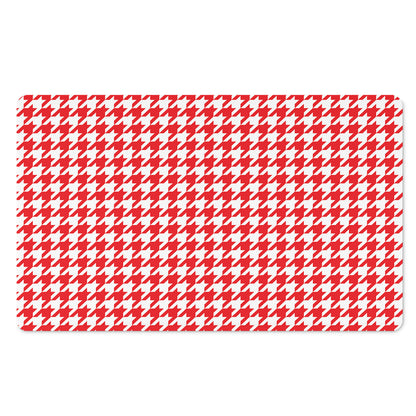 Red And White Houndstooth Pattern Print Polyester Doormat