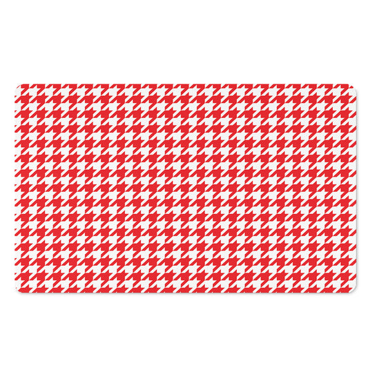 Red And White Houndstooth Pattern Print Polyester Doormat