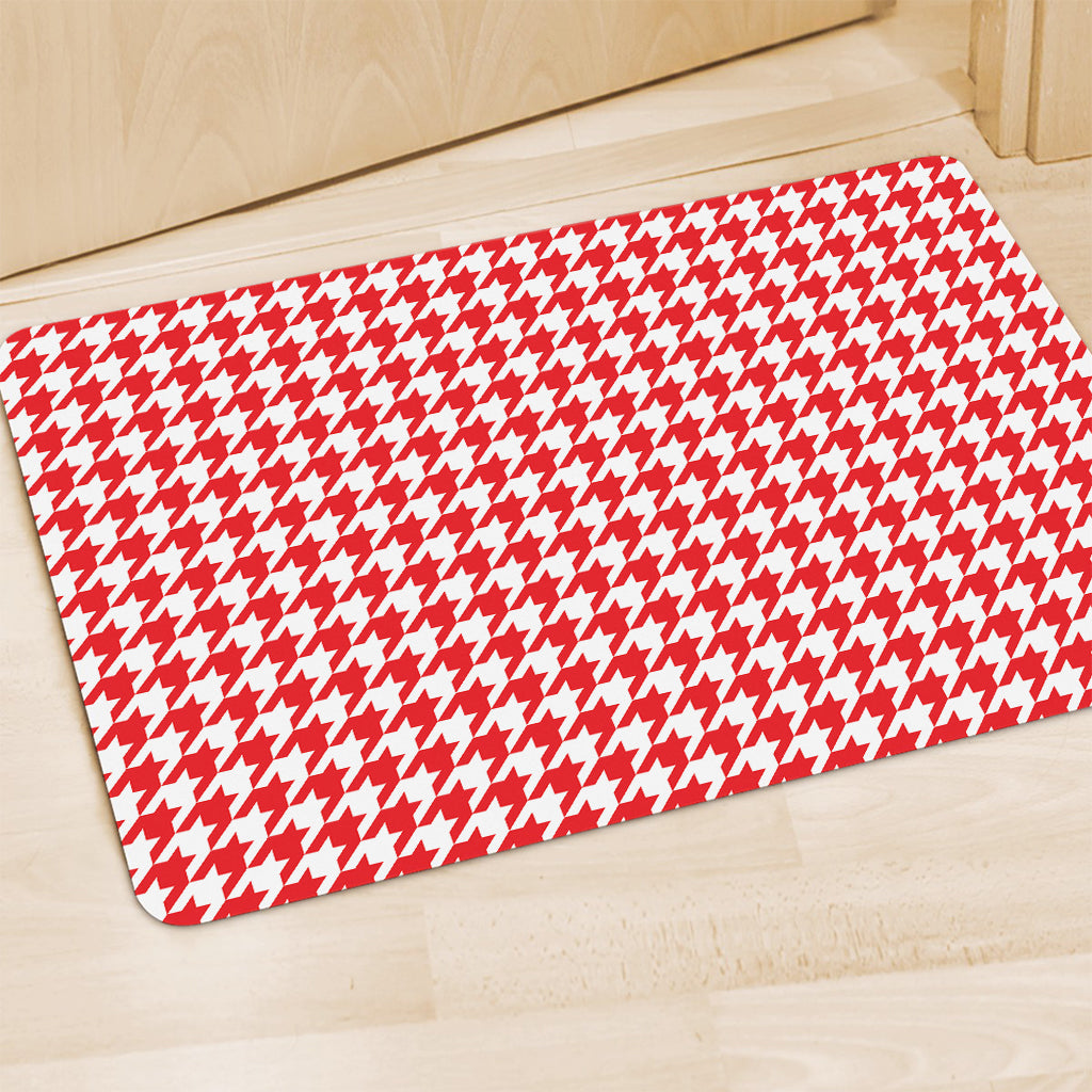 Red And White Houndstooth Pattern Print Polyester Doormat