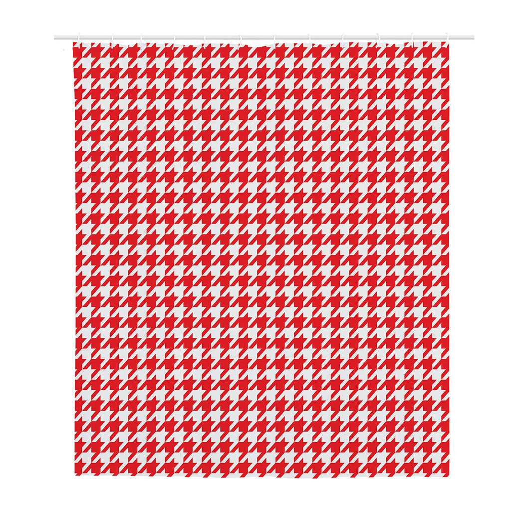 Red And White Houndstooth Pattern Print Polyester Shower Curtain