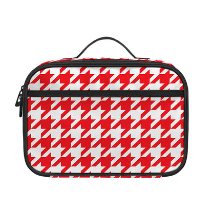 Red And White Houndstooth Pattern Print Portable Lunch Bag