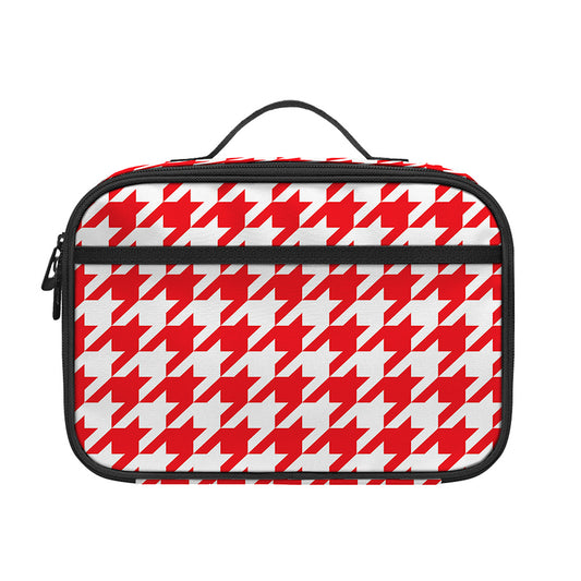 Red And White Houndstooth Pattern Print Portable Lunch Bag