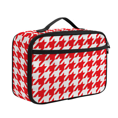 Red And White Houndstooth Pattern Print Portable Lunch Bag