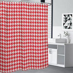 Red And White Houndstooth Pattern Print Premium Shower Curtain