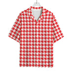 Red And White Houndstooth Pattern Print Rayon Hawaiian Shirt