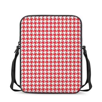 Red And White Houndstooth Pattern Print Rectangular Crossbody Bag