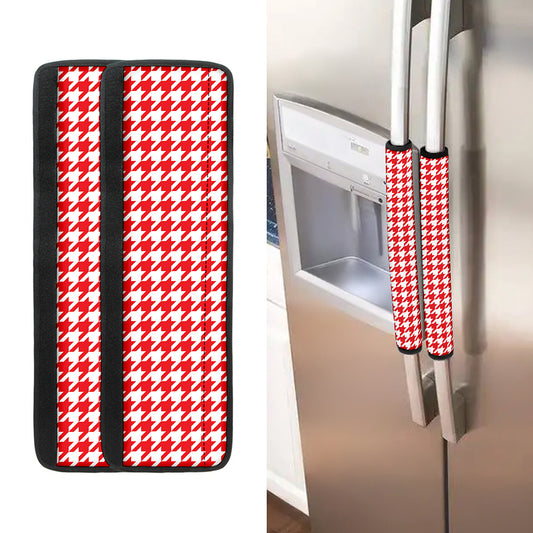 Red And White Houndstooth Pattern Print Refrigerator Handle Covers