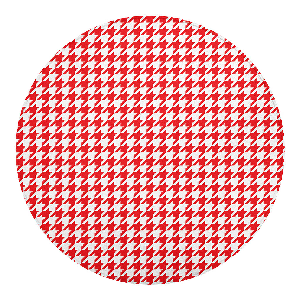 Red And White Houndstooth Pattern Print Round Blanket