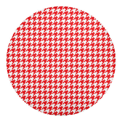 Red And White Houndstooth Pattern Print Round Blanket