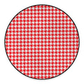 Red And White Houndstooth Pattern Print Round Floor Mat