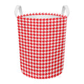 Red And White Houndstooth Pattern Print Round Laundry Basket