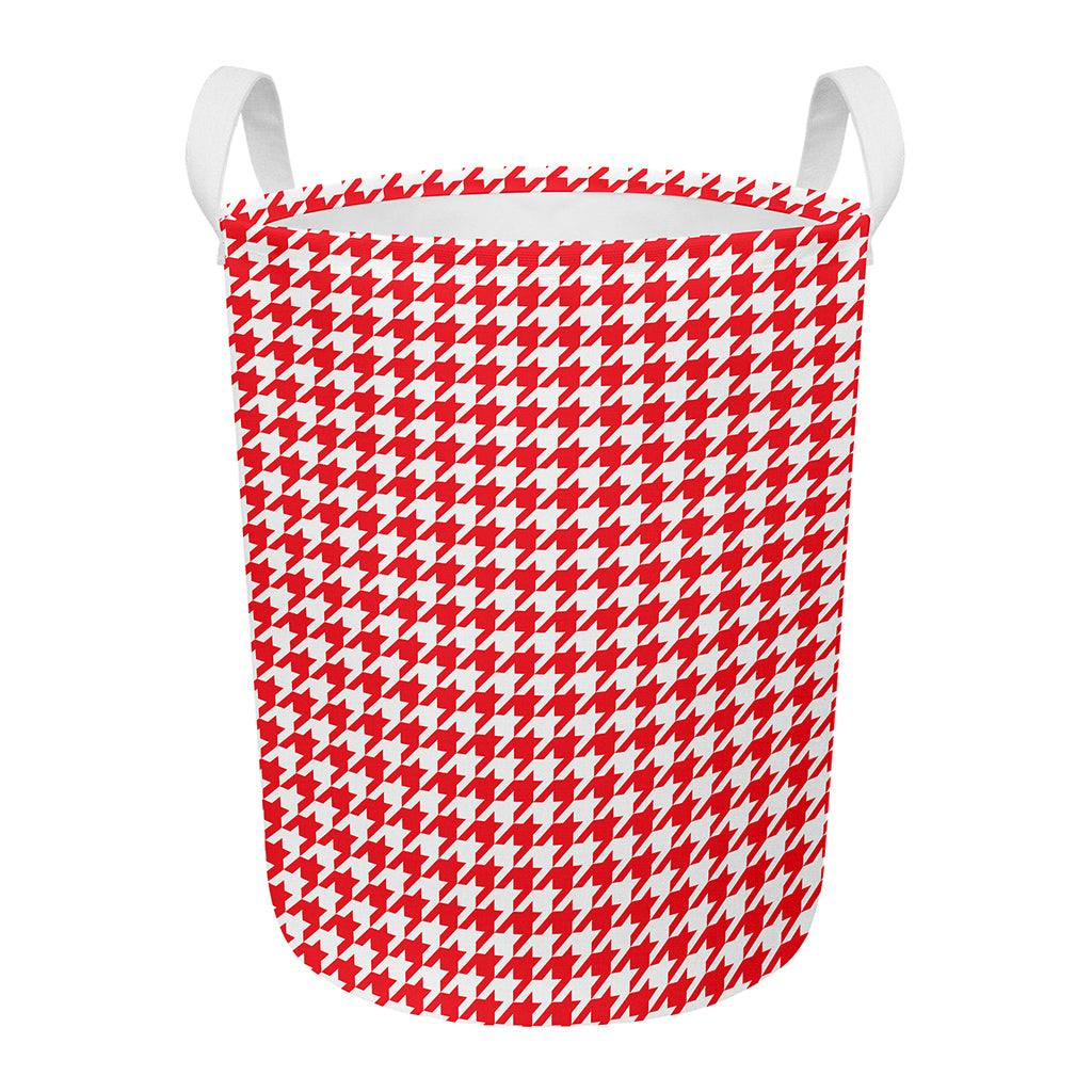 Red And White Houndstooth Pattern Print Round Laundry Basket