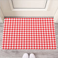 Red And White Houndstooth Pattern Print Rubber Doormat