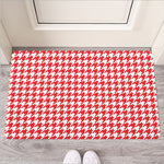 Red And White Houndstooth Pattern Print Rubber Doormat
