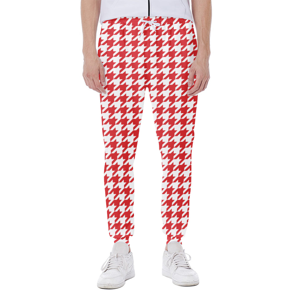 Red And White Houndstooth Pattern Print Scuba Joggers