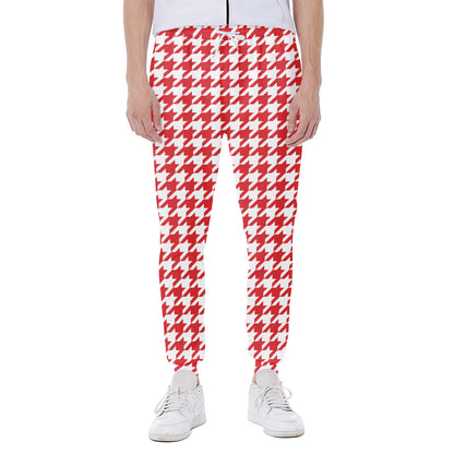 Red And White Houndstooth Pattern Print Scuba Joggers