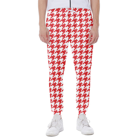 Red And White Houndstooth Pattern Print Scuba Joggers