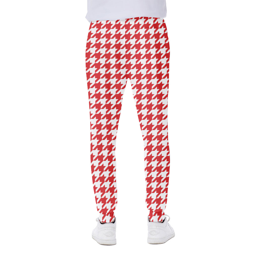 Red And White Houndstooth Pattern Print Scuba Joggers